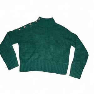 Green knit with mock neck sweater with brown/yellow buttons size L
